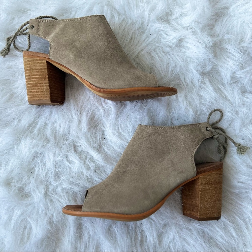 Toms Majorca Peep Toe Shoes Taupe Beige color Suede Women’s 10
